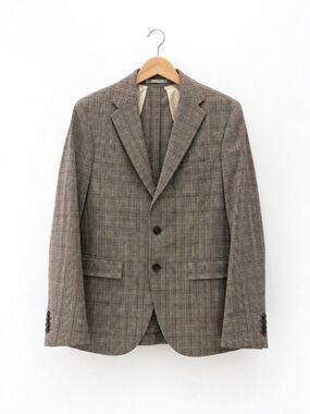 Zara Men's Plaid Blazer Sport Coat Size 36 Brown Gray Glen Plaid Two Button